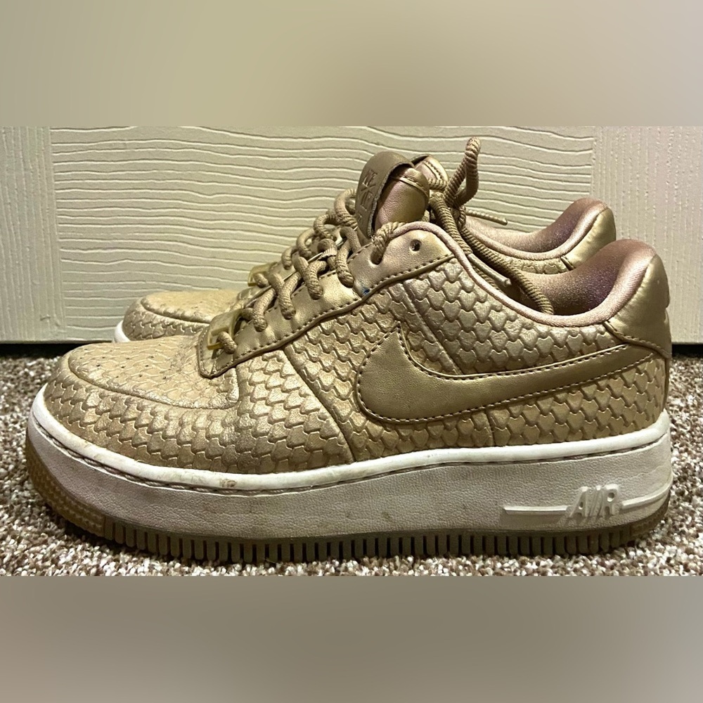 Nike AF1 Air Force 1 Upstep Premium Blur Gold Shoes 917590-900 Womens Size 6